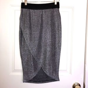 Asymmetric Metallic Sparkly Midi Skirt